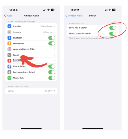 Screenshot of How to disable app search visibility