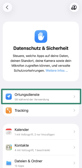 Privacy & Security settings with Location Services selected.