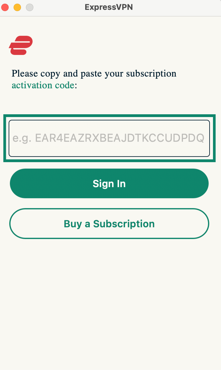 Logging into ExpressVPN on macOS using activation code