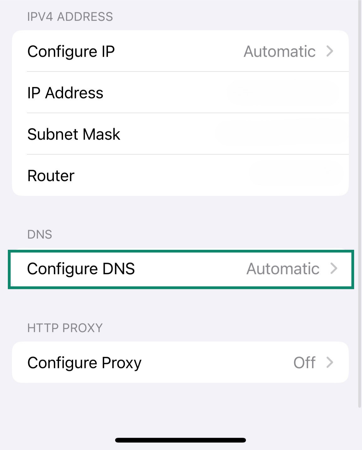 Change your DNS configuration to manual to enable you modify the settings as you please.