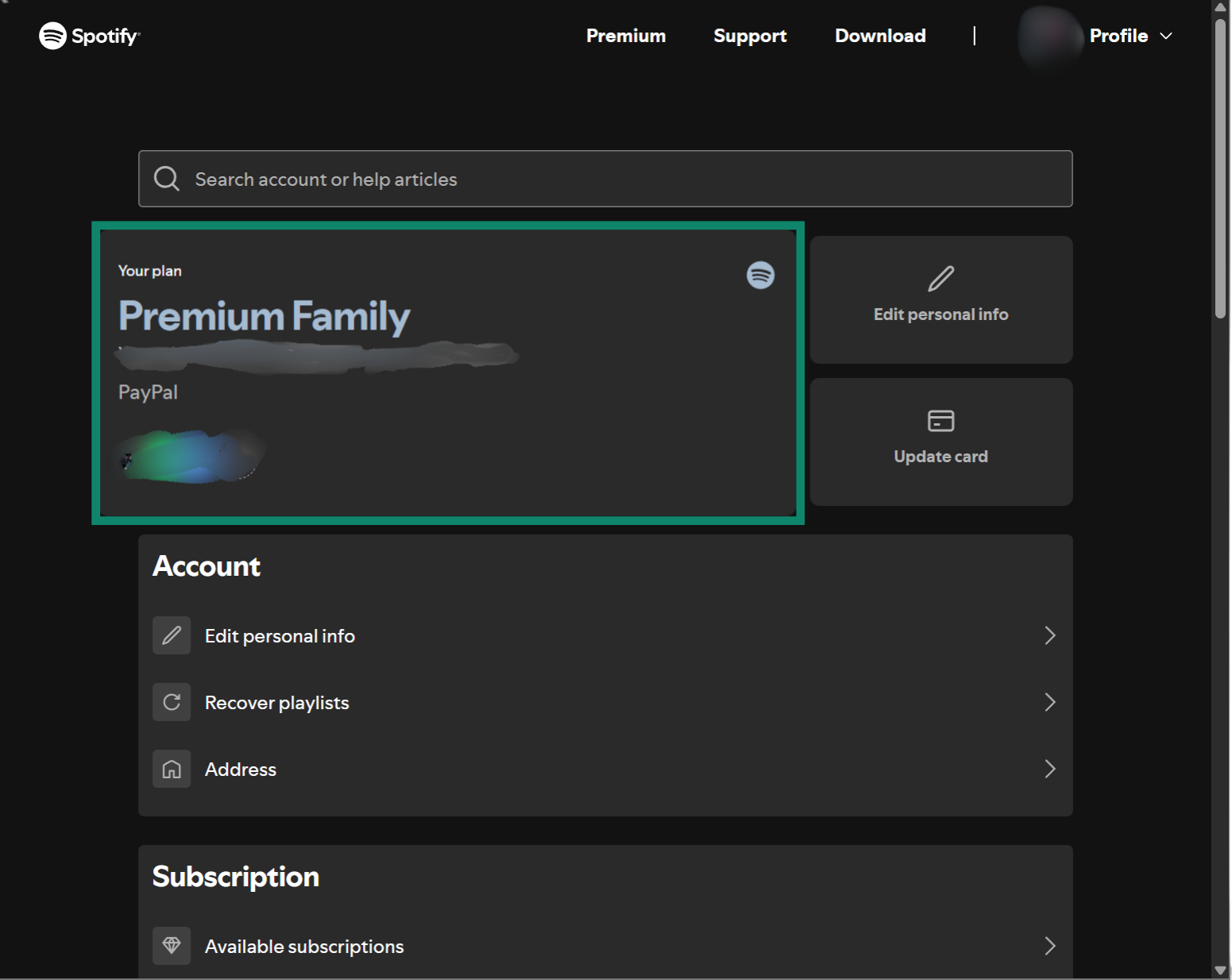 A screenshot of a Spotify account page showing the user's current plan.