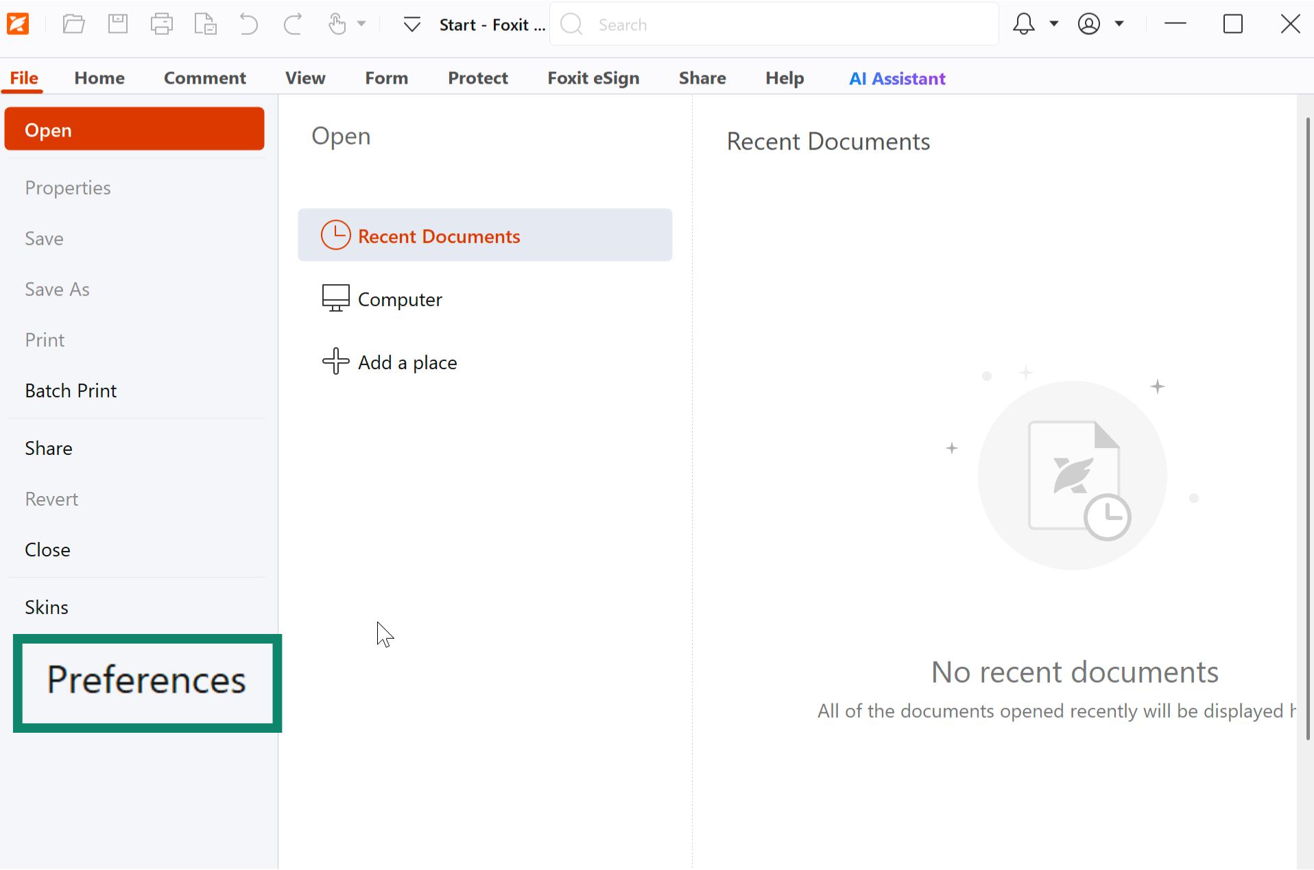Image of Foxit Reader screen showing Preferences.