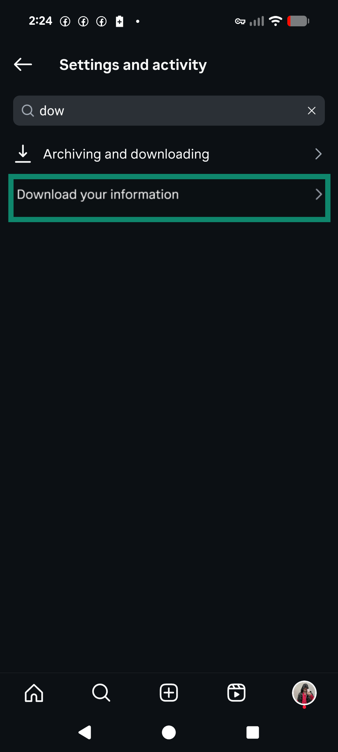Search for Download your information in the Instagram app.