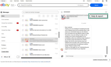 Click Help & report to report a suspicious message on eBay.
