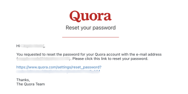 A Quora password reset email.
