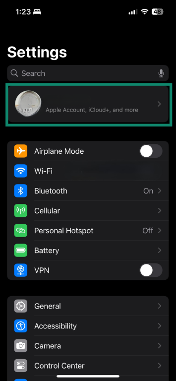 Open Settings and tap your profile.
