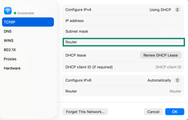 The TC/IP tab under Wi-Fi details, highlighting the Router row.