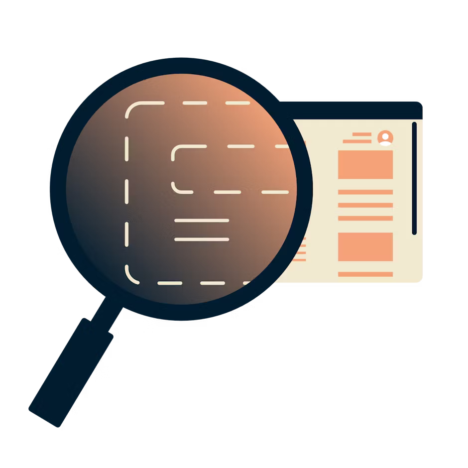 Lente d'ingrandimento su un browser che mostra informazioni criptate.