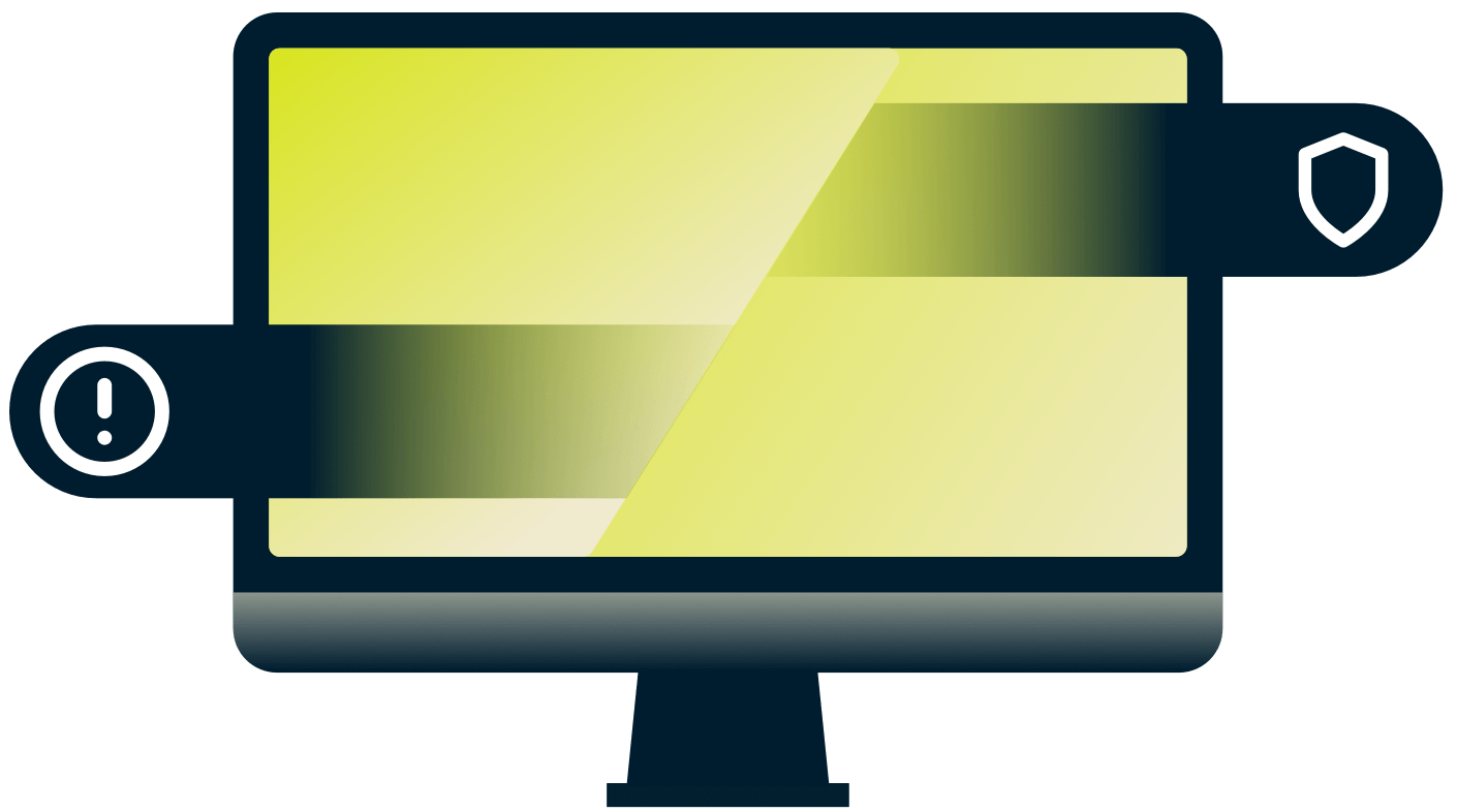 Телевизор с восклицанием и щитом.