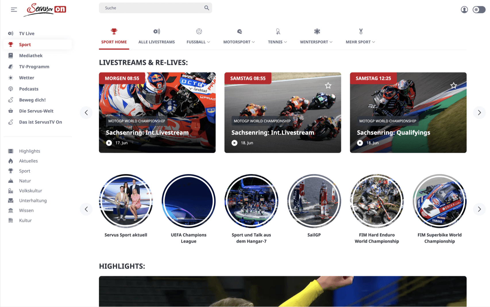 ServusTV op het scherm van een desktop.