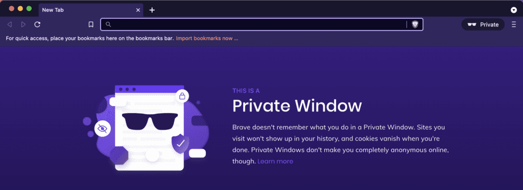 Fenêtre de navigation privée dans Brave