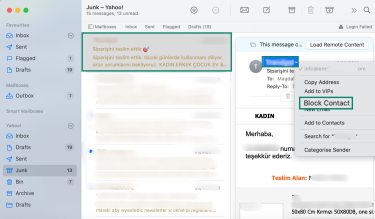 Blocking contacts in the Apple Mail.