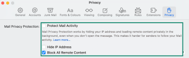 Apple Mail Privacy settings.